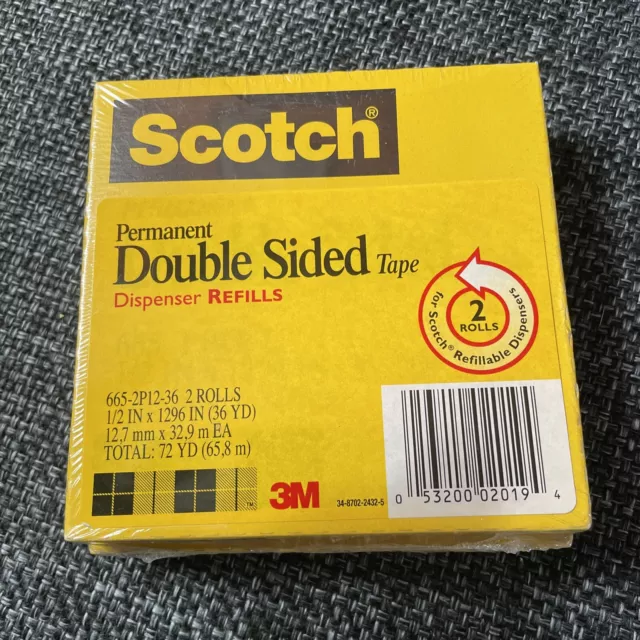 Scotch Double-sided Tape Dispenser Refills  1/2"x1296", 2/PK, Clear