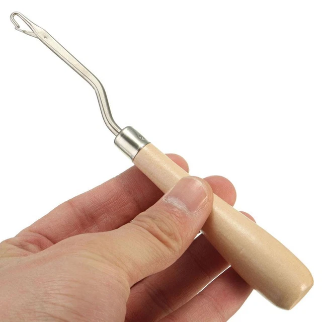 KIT TIRA GANCIO ago all'uncinetto in legno per tappeto in tela NUOVO