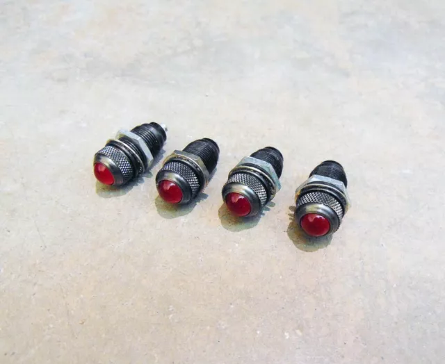 4 Small Aircraft Instrument Panel Warning Indicator Lights, Red Glass Lens