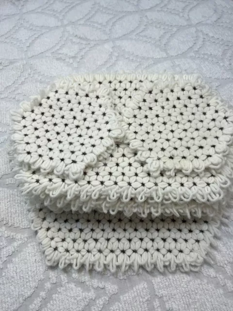 Vtg 1970s Lot 9 White & Brown Hexagon DAISY Loom Table Trivets/6 Place Mats
