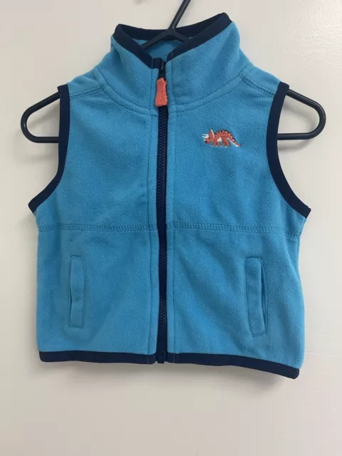 Carter's Baby Boys Cute Embroidered Dinosaur Cozy Fleece Zip-Up Vest Blue 6 M