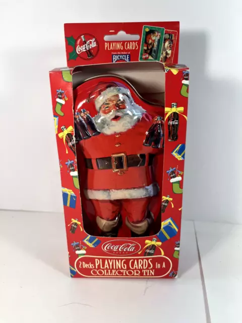Coca Cola Santa Bicycle 2 Decks Playing Cards Collector Tin Unopened