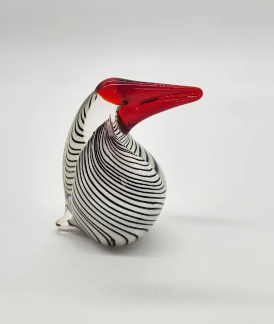 Toucan / Puffin Murano Style Art Glass Paperweight in Red, Black & White Stripe