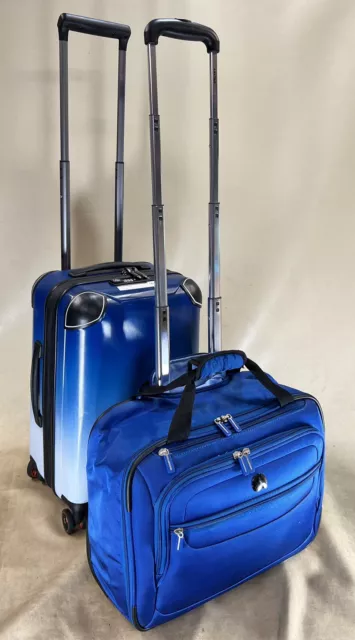 Delsey Blue Rolling Carry On Luggage Set 17” Briefcase & 19” Cactus Spinner Case 3