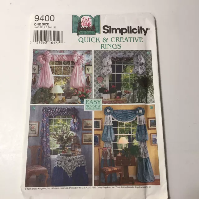Simplicity 9400 Quick & Creative Rings Window Treatments Curtains