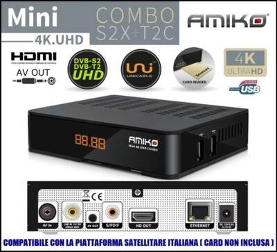 Amiko Decoder Combo Tivusat HD Con Scheda Tessera Tv Sat Satellitare Terrestre Dvb-T2 