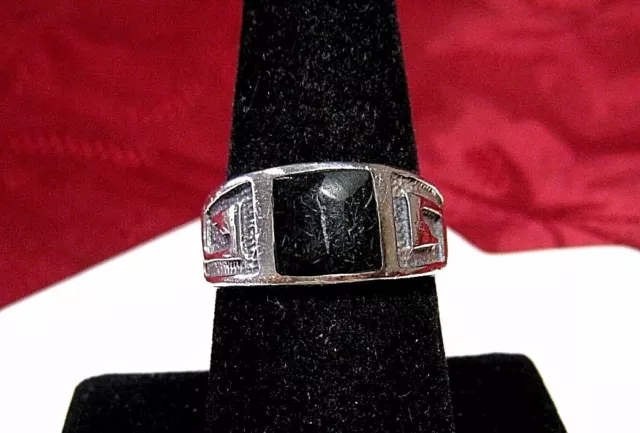 VINTAGE SC 925 Sterling Silver Square Black Onyx Ring Band Size 8