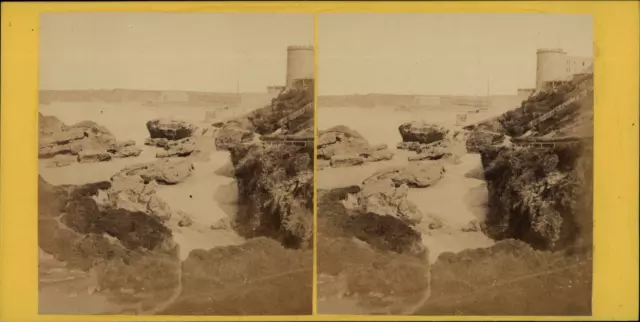 France, Biarritz, Rochers et la Mer, vintage print, ca.1870, stéréo Tirage vinta