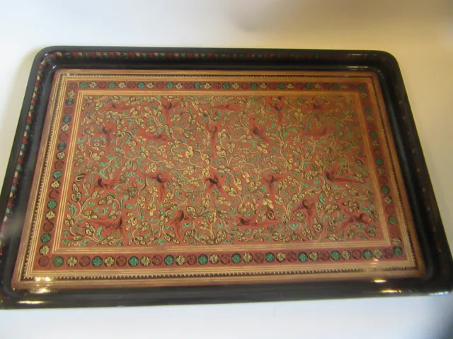 Black lacquer ware serving Tray with a Bird/ Scroll Pattern.