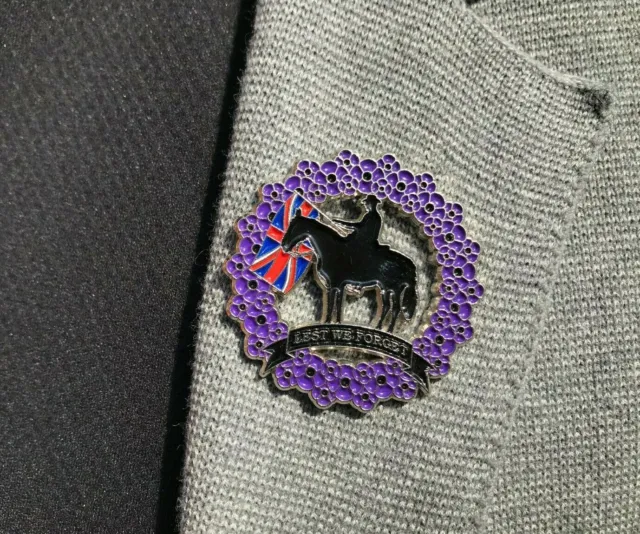 Wreath Cross Horse Animal Veteran Soldier Purple Poppy Enamel Pin Lapel Badge