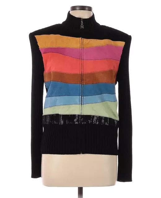 RARE Stunning 🤩 ST JOHN Wool Knit & Lamb Suede Leather jacket Full Zip Women L