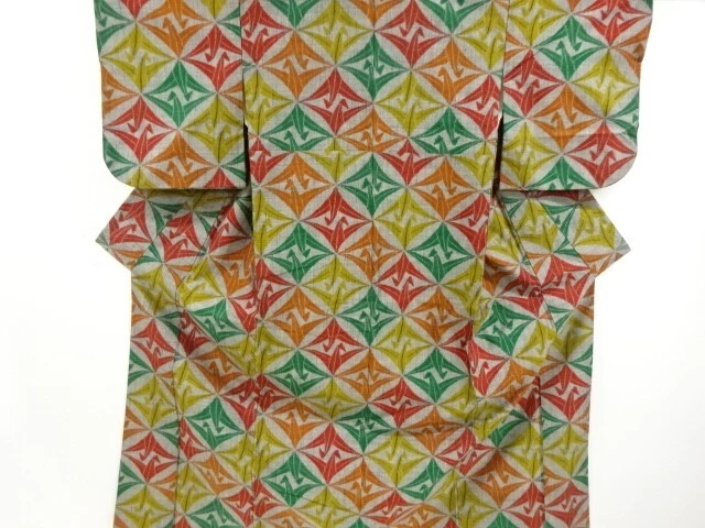 6567385: Japanese Kimono / Vintage Kimono / Tsumugi / Woven Origami Cranes