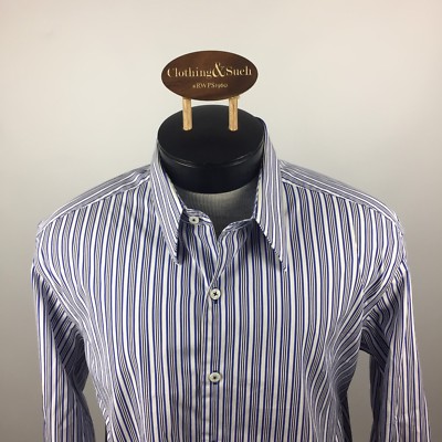 J. Hilburn G Barton Mens XL Long Sleeve Dress Shirt Blue Stripe with Flip Cuff