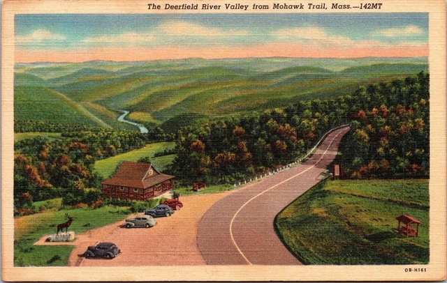 Deerfield River Valley Mohawk Trail Massachusetts Linen Cancel WOB Postcard