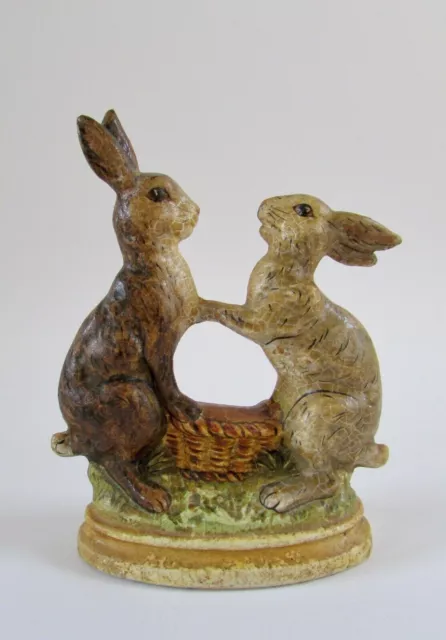 Vaillancourt Folk Art Chalkware Easter Bunnies & Basket 1989