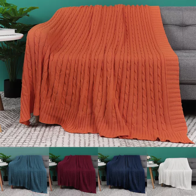 100% Cotton Blanket Soft  Cable Knit Throw Bed Decoration Bedding Blankets