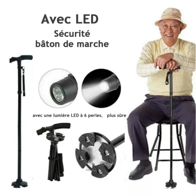 Niveau5 LED Canne De Sécurité Tout Terrain Pivotant Base Voyage Pliant Béquilles