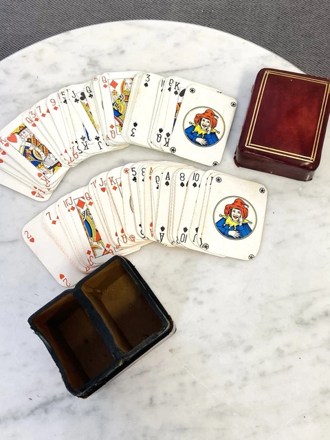 2 Jeux De 52 Cartes Miniatures – 1926 – ÉTUI CUIR – Occasion – France