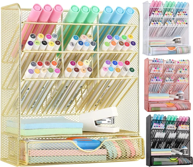 Mesh Pen Organizer - Pencil Holder for Desk, Desk Organizer with Drawer for Scho