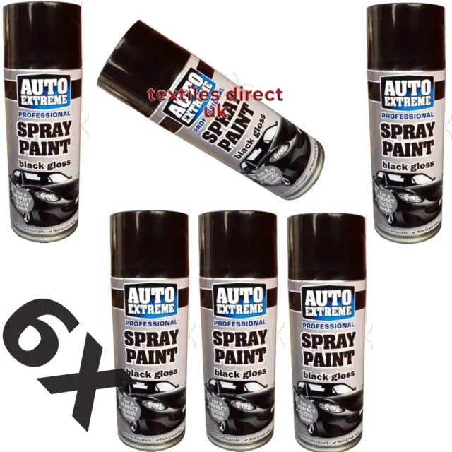 6 X Auto Extreme DIY Wood Metal Paint Ax Black Matt Gloss Spray Art Crafts 400ml