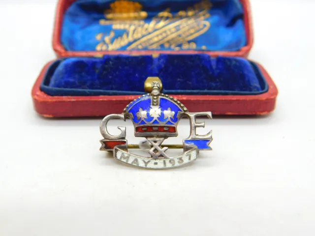 Charles Horner Silver & Enamel King George VI Coronation Brooch Antique 1937