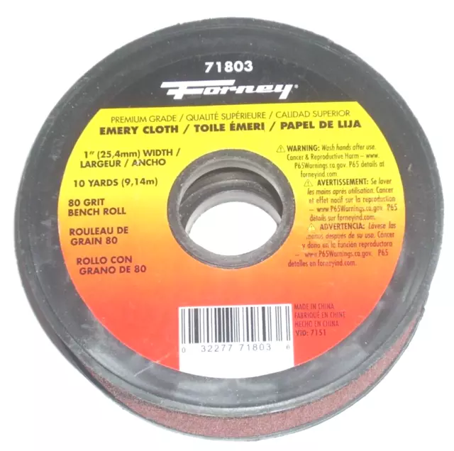 Forney 71803 Premium Grade Emory Cloth 1 in Wide x 10 Yards Long 80 Grit
