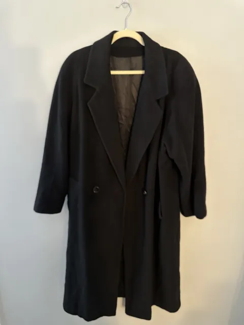 Vintage Regency Cashmere Saks Fifth Avenue Black Womens Long Trench Coat Size 12