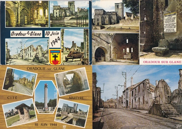 LOT DE 4 cartes postales postcards 10x15cm ORADOUR-SUR-GLANE 1944 HAUTE ...