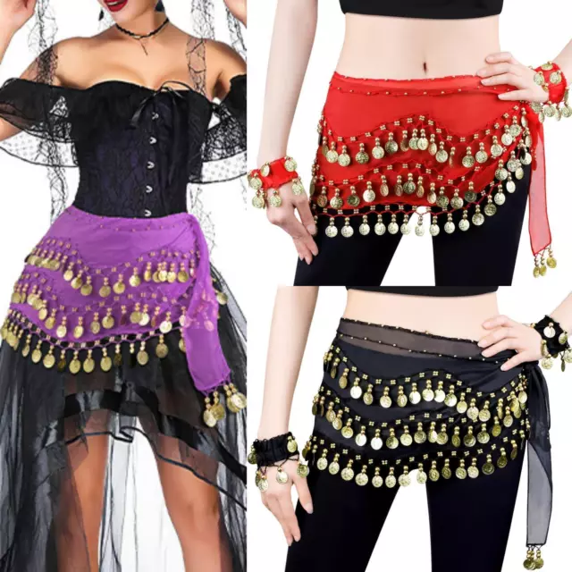 Dangling Belly Dance Hip Scarfs Womens Wave Shape Skirts Wrap Christmas Cosplay