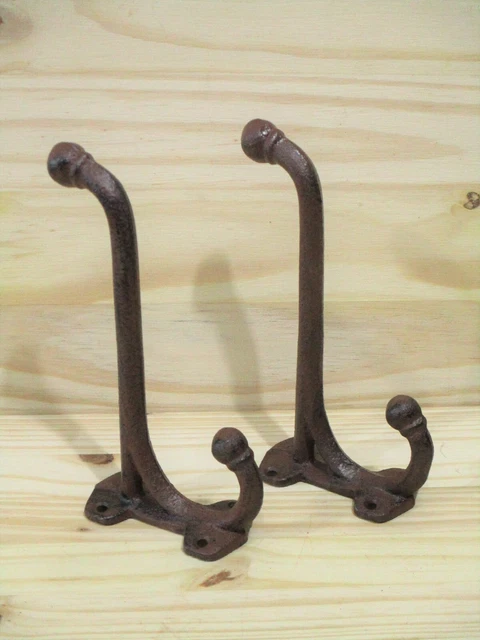 2 Large Harness Hooks Rack Coat Hat Rustic Cast Iron Barn Heavy Duty 7 1/2" Long 3