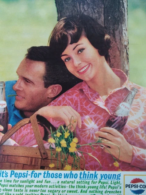Pepsi Cola Print Ad Original Rare Vtg 1960s Pretty Girl Picnic Think Young