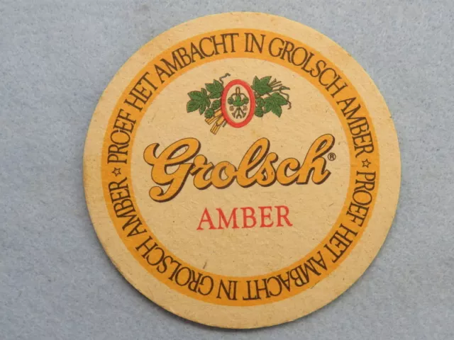 Vtg. BEER Blue COASTER ~ GROLSCH Brewery Pilsner & Amber Bier ~ The Netherlands