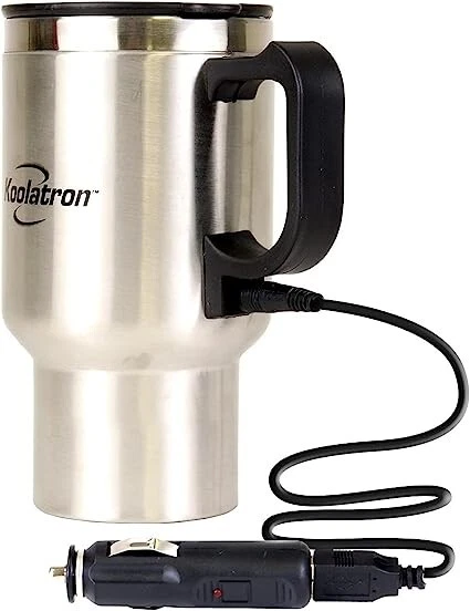 Koolatron 12V USB Insulated Travel Mug with Heater, 500 mL (17 oz), Silver