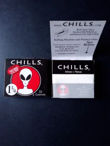 CHILLS ALIEN TWO PACKS 1 1/4 Slow Burn HEMP ROLLING PAPERS 33 leaves a pack.