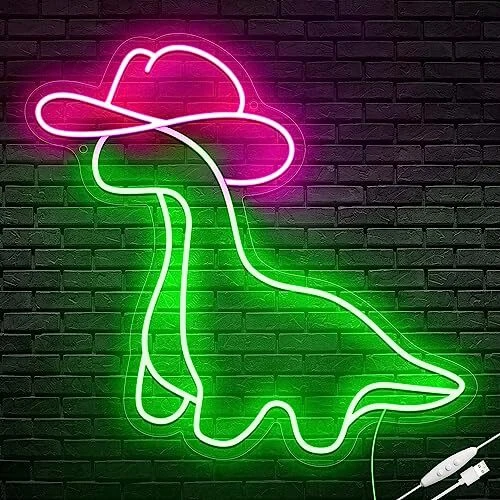 Cowgirl Dinosaur Neon Sign, Cowboy Dinosaur for Teen Boys Girls Room Decor