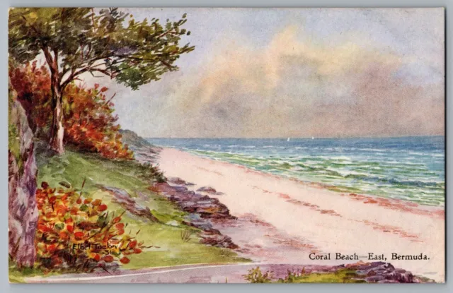 Coral Beach East Bermuda Ethel CF Tucker Watercolor Art Artist Signed Postcard
