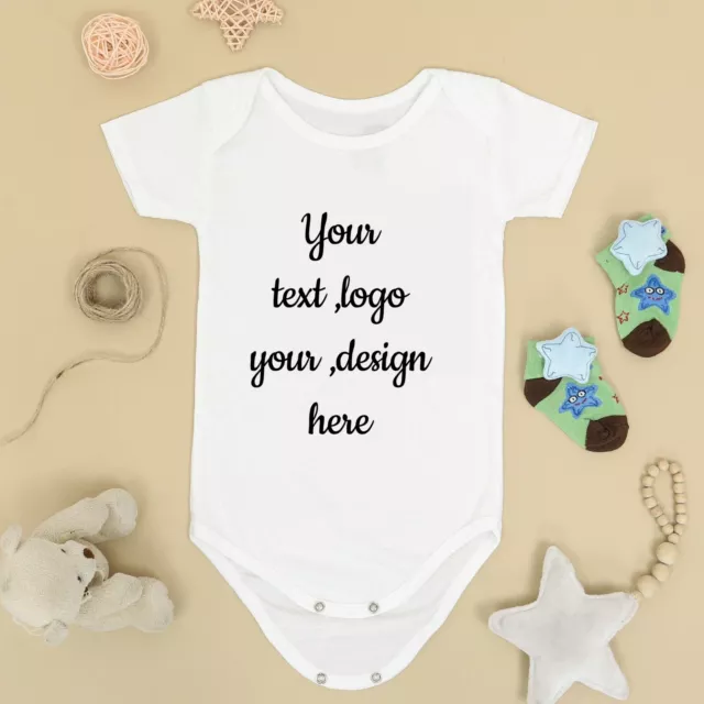 Any Name Text Image  Logo Personalised Custom Baby Grow Vest Bodysuit