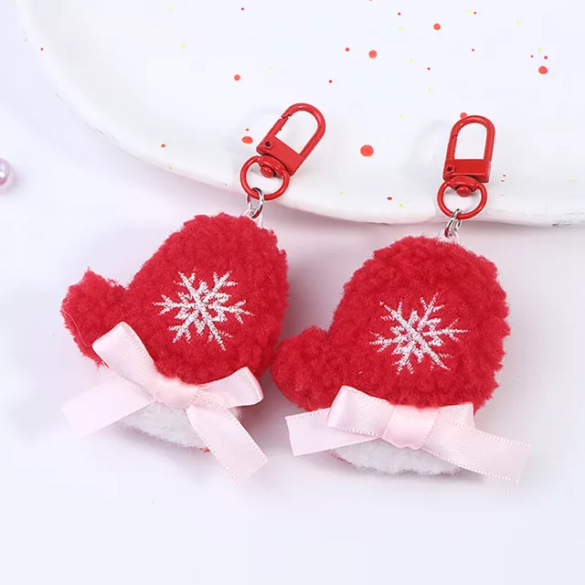 Cute Snowflake Glover Keychain Red Plush Glover Keyring For Girls Bag Pendant