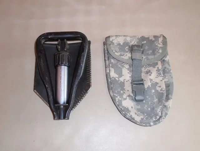 US Military Issue Entrenching Tool E-Tool Shovel w/ Army ACU Camo Pouch Carrier