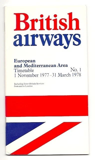 British Airways European & Mediterranean Airline Timetable Winter 1977/78 Ba