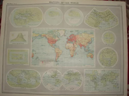 1920 LARGE MAP ~ MAPPING OF THE WORLD ~ 23 INCHES x 18