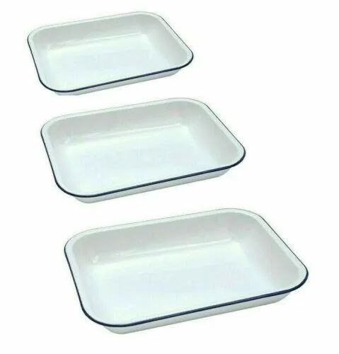 Traditional White Enamel Roasting Baking Tray Dish Roast Tin Pan 28 31 34 37CM