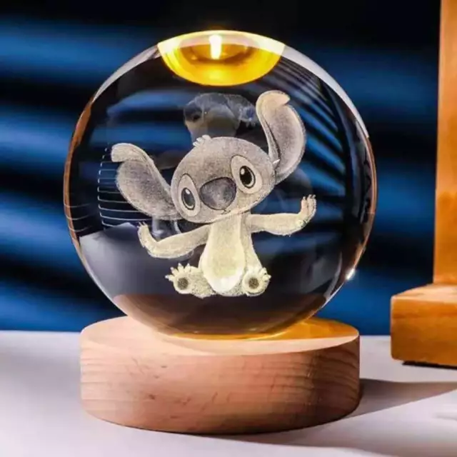 2024 DISNEY STITCH 3D Crystal Ball Night Light Laser Carving Children