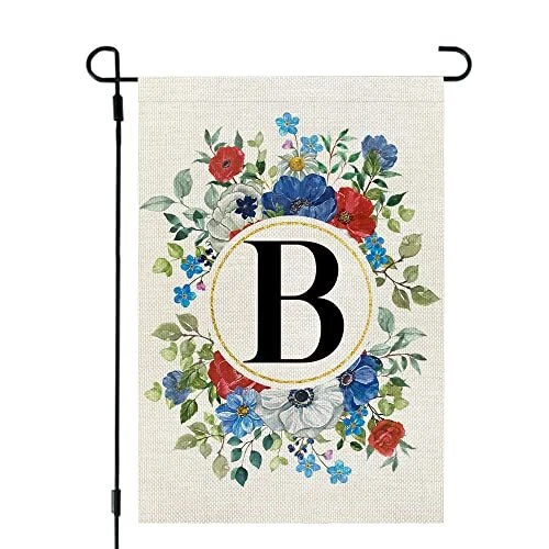 4th of July Monogram Letter B Patriotic Garden Flag Floral 12x18 Inch Double