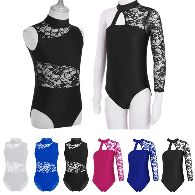 Kinder Mädchen Langarm Ballettanzug mit Strass Trikots Balletbody Tanzkleidung e