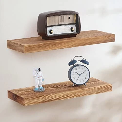 Floating Shelves Wall Mounted Set of 2 - 16 Inches, Set of 2 Light Walnut