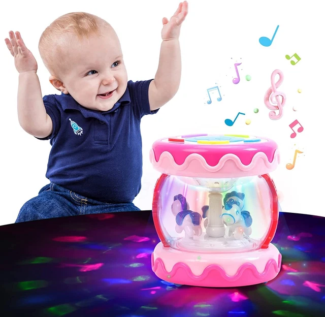 Pugimtoy Baby Toys 18 Months Unicorn Carousel Rotating Projector Light Up Toys