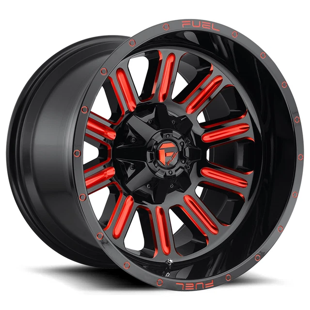 5-Fuel D621 Hardline 20x10 5x4.5"/5x5" -18mm Black/Red Wheels Rims 20" Inch