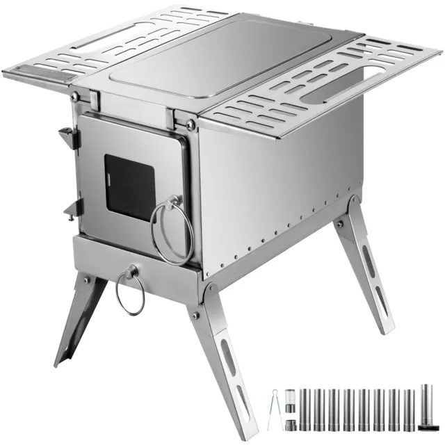 VEVOR Outdoor Wood Stove SS304 Portable Camping with Pipe Vented Tent Cooking
