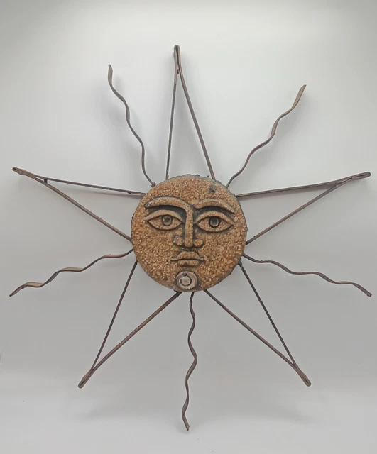 Vtg Cast Iron SUN FACE Hand Forged RESIN MOLD Primitive MCM Patio Yard WALL ART